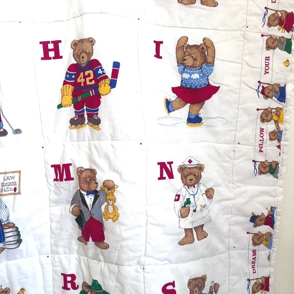 Handmade Teddy Bear Alphabet‎ Quilted Baby Throw Blanket Nursery Cottage 40X31